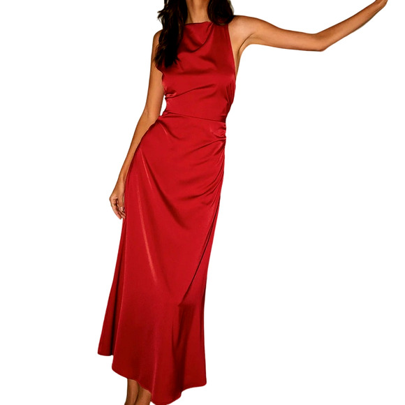 NWT REVOLVE & MINIMALIST lovers COMMENSE cowl neck cross back maxi satin dress M - Picture 11 of 11